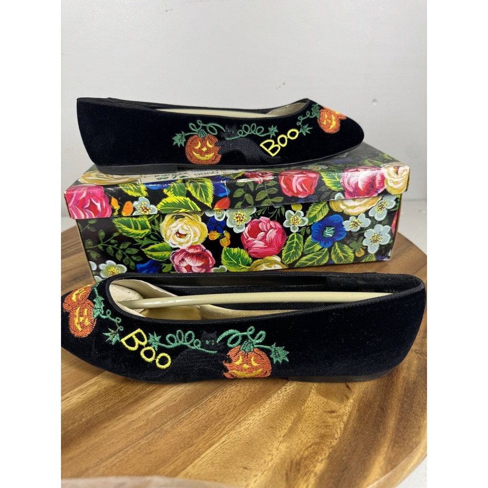Vintage Mootsies Tootsies Halloween Flats Black‎ Velvet Embroidered BOO Pumpkins